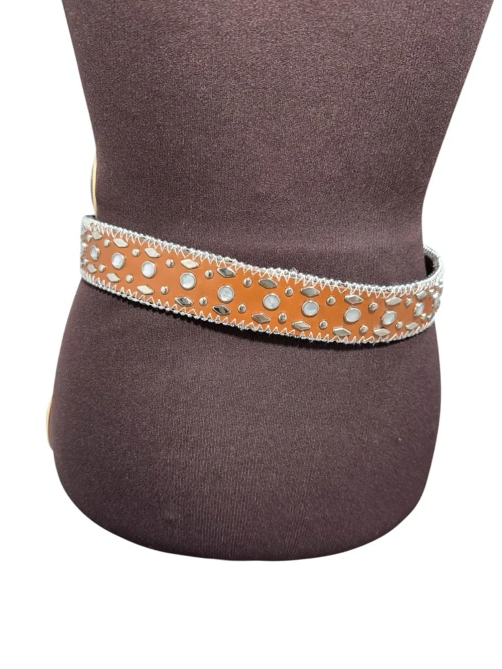 Wide Western Studded Belt Rhinestone Buckle Boho Festival Womens M / L